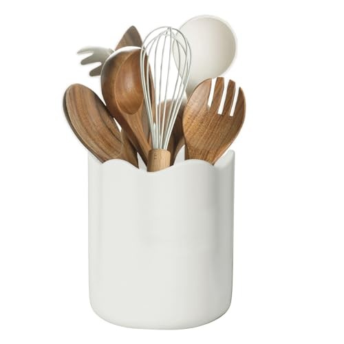 Ceramic Utensil Holder for Kitchen Counter Large Kitchen Utensil 6.2" White