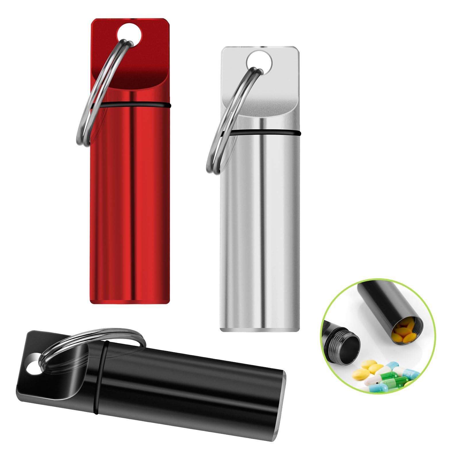 3 Pack Mini Aluminum Pill Keychain Holder Waterproof Pill Container for Travel