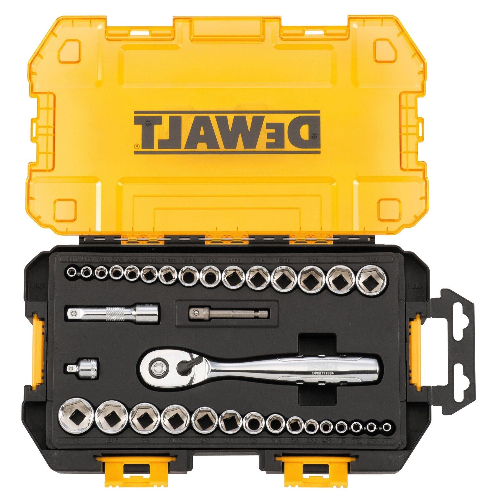 DeWALT 34-Pc Ratchet Socket Set 1/4” & 3/8” Drive Chrome Metric NEW Sealed