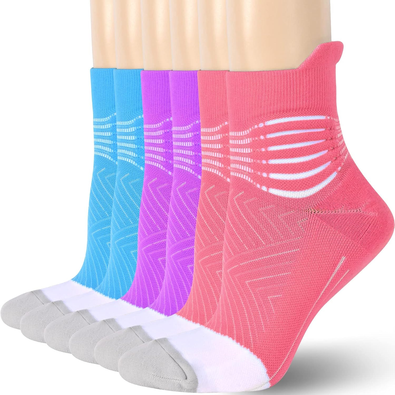 Compression Ankle Support Socks Women - Coolmax Wicking, Cushioned Athletic, Pla