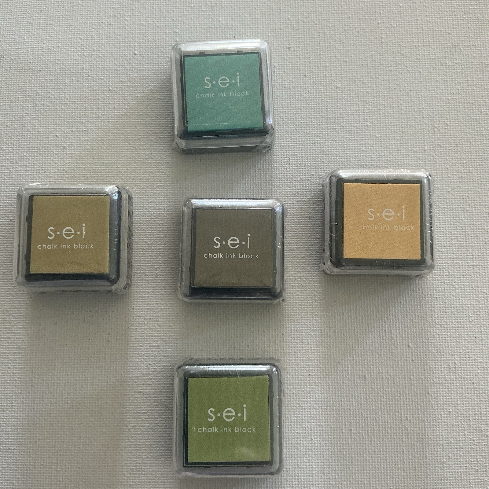 5 S.E.I. Chalk Ink Blocks Assorted Green Yellow Hues NOS Conforms to ASTM D-4236