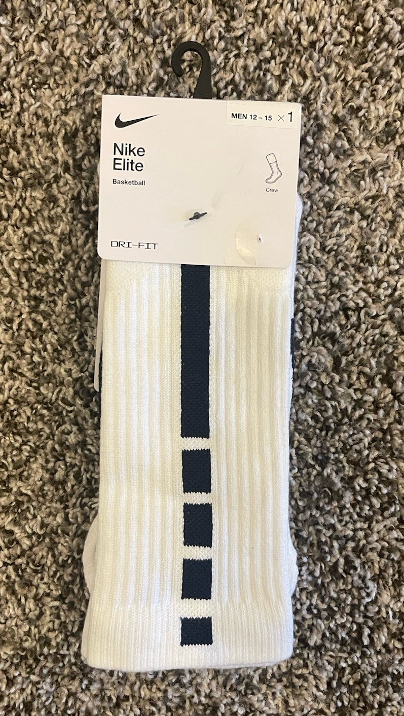 Nike Elite Crew Basketball Socks Adult Size XL (12-15) - White / Navy SX7622-106