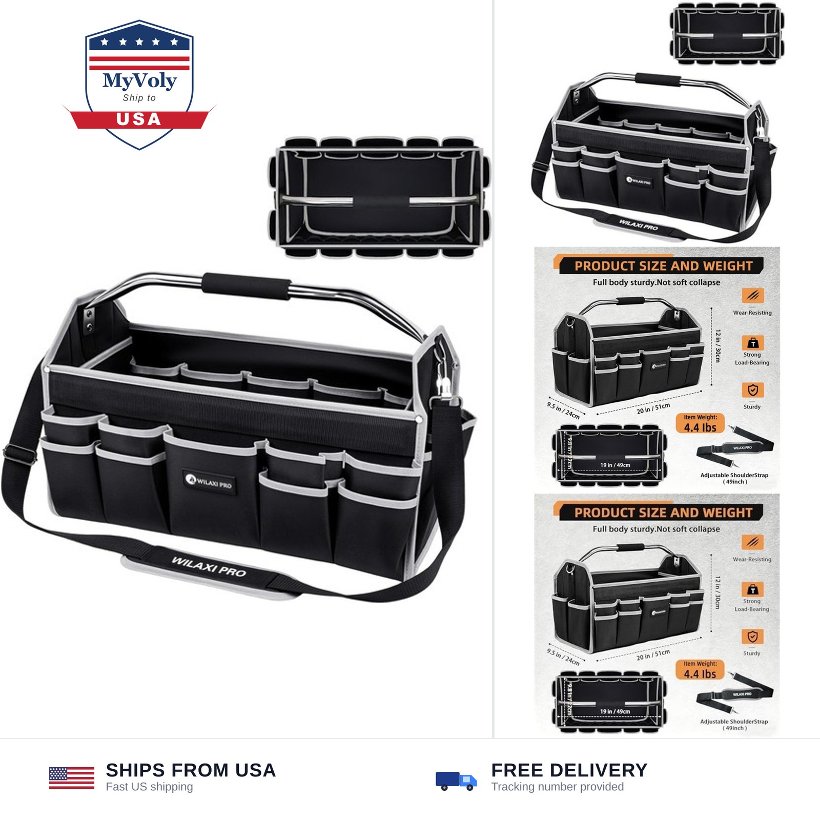 20in Tool Bags For Men Heavy Duty, 22 PCS Pockets Tool Bag Organizer Foldable...
