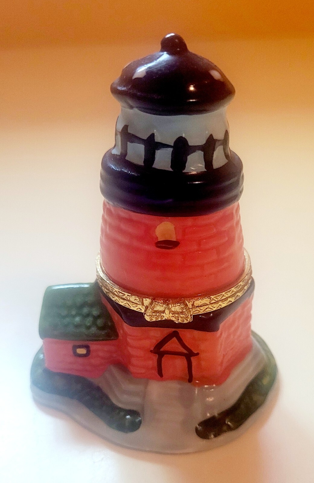 Lighthouse Ceramic Trinket Box Orange Ceramic World #9550 Free Shipping