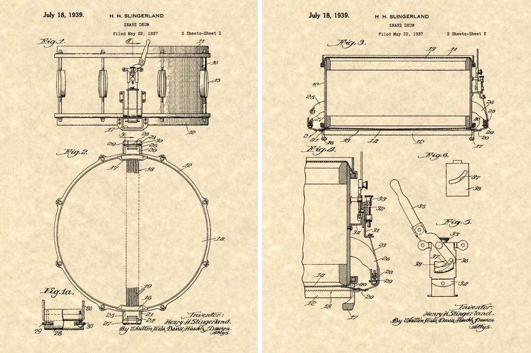 1939 SLINGERLAND RADIO KING SNARE DRUM Patent Art Print READY TO FRAME!!!