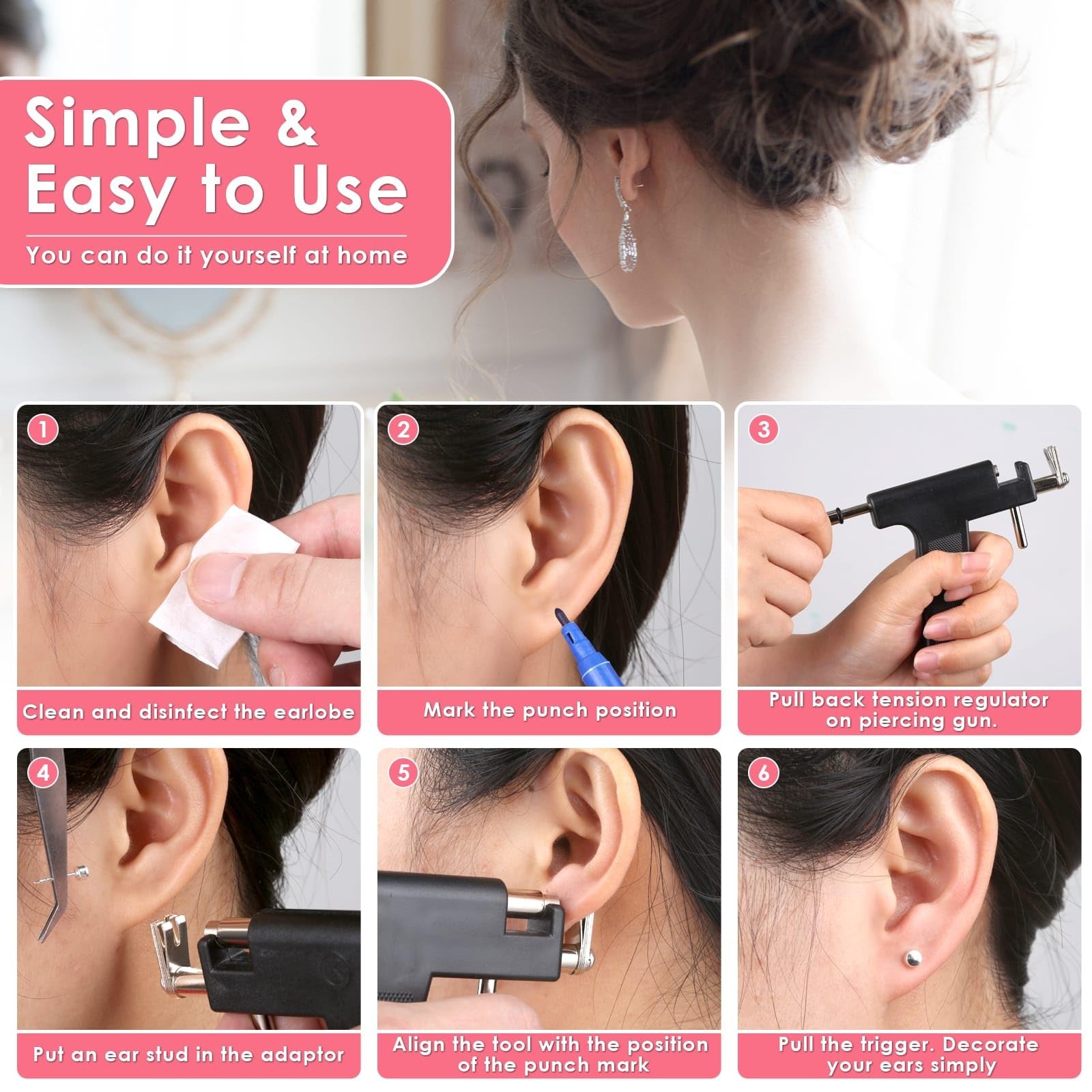 Professional Ear Piercing Gun Kit Multi Purpose Ear Piercing Kit Nose Piercin...