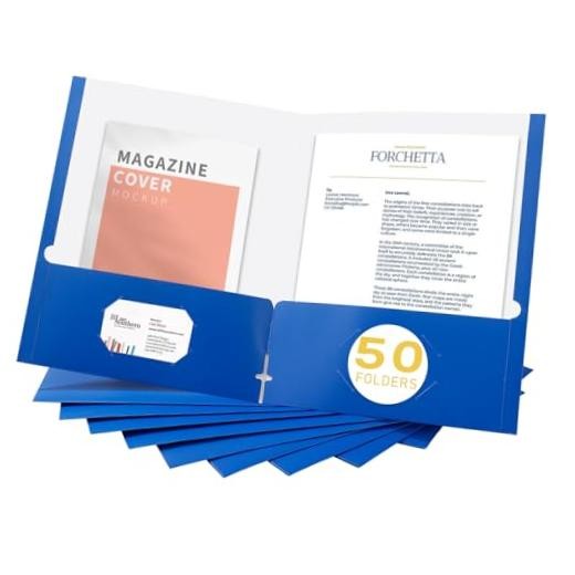 File folders with Pockets,Blue Two folders for documents,50 Pack Paper