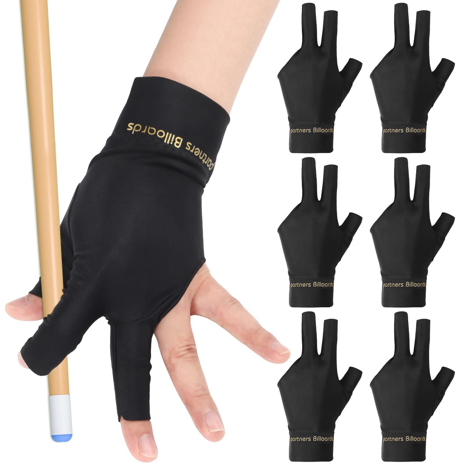 6 Pcs 3 Fingers Pool Gloves Billiards Hand Cue Sports Gloves for Men Women