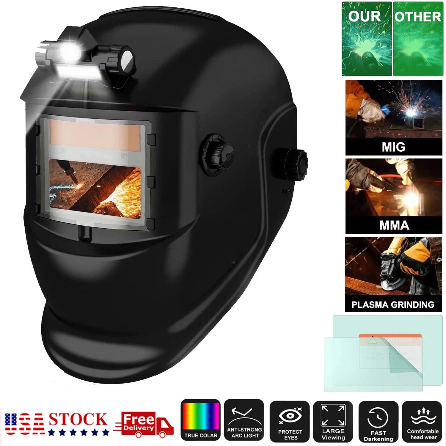 Solar-Powered True Color Auto-Darkening Welding Helmet for TIG, MIG, and ARC