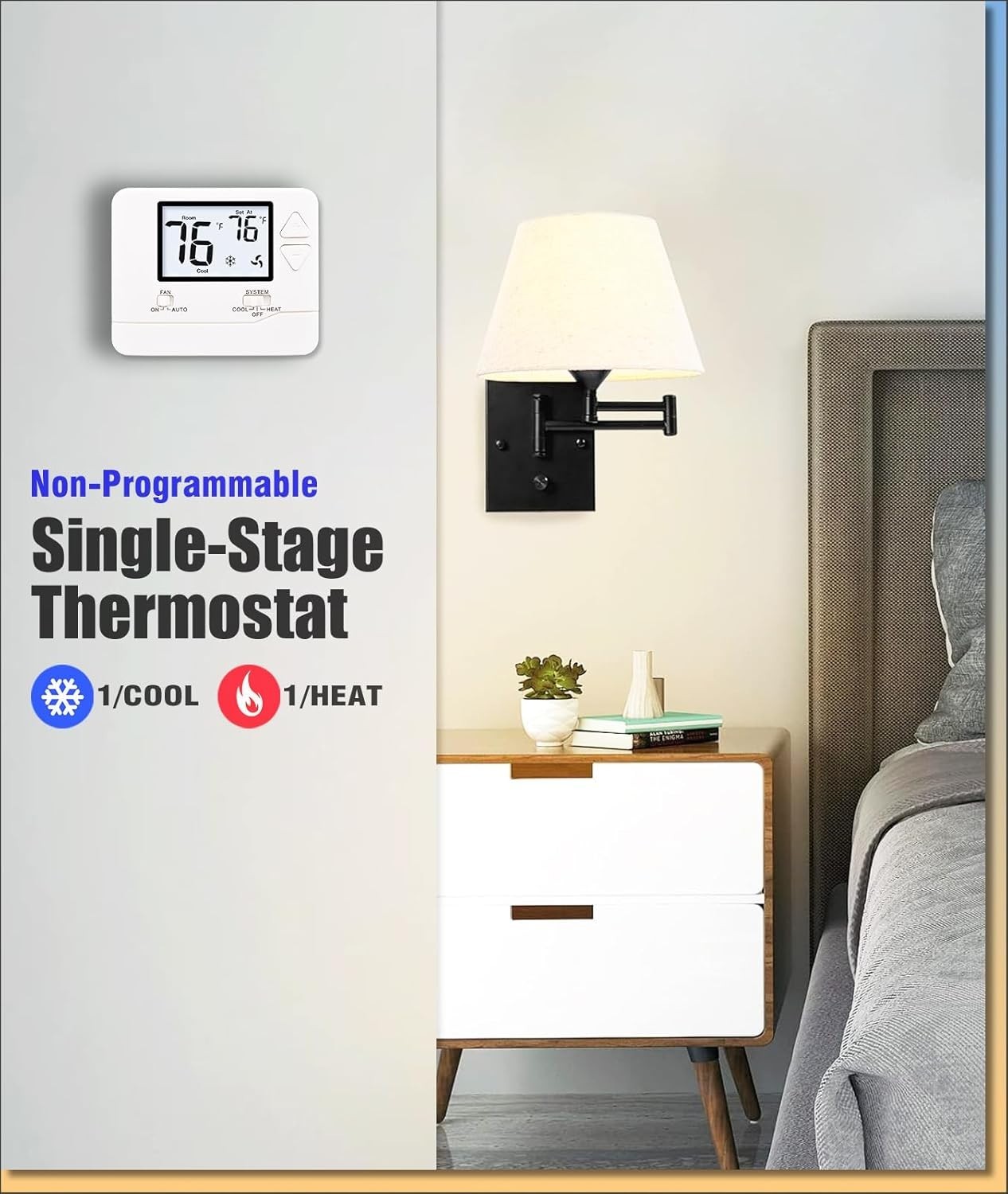 1H/1C Manual Thermostat with Backlit Display—Energy Efficient Control