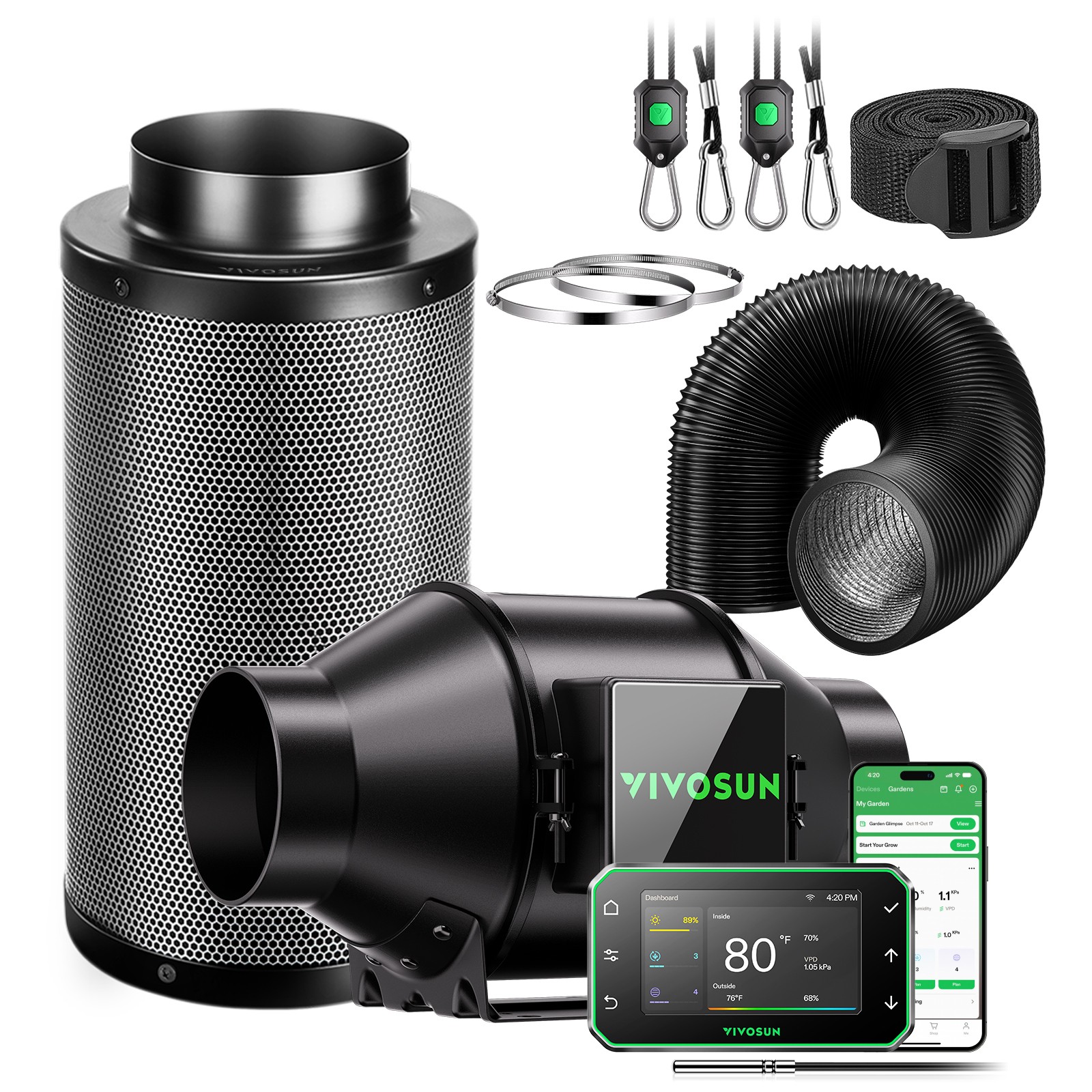 VIVOSUN Smart Air Filtration Kit PRO G4 Inline Fan for Grow Tent E42A+ Control