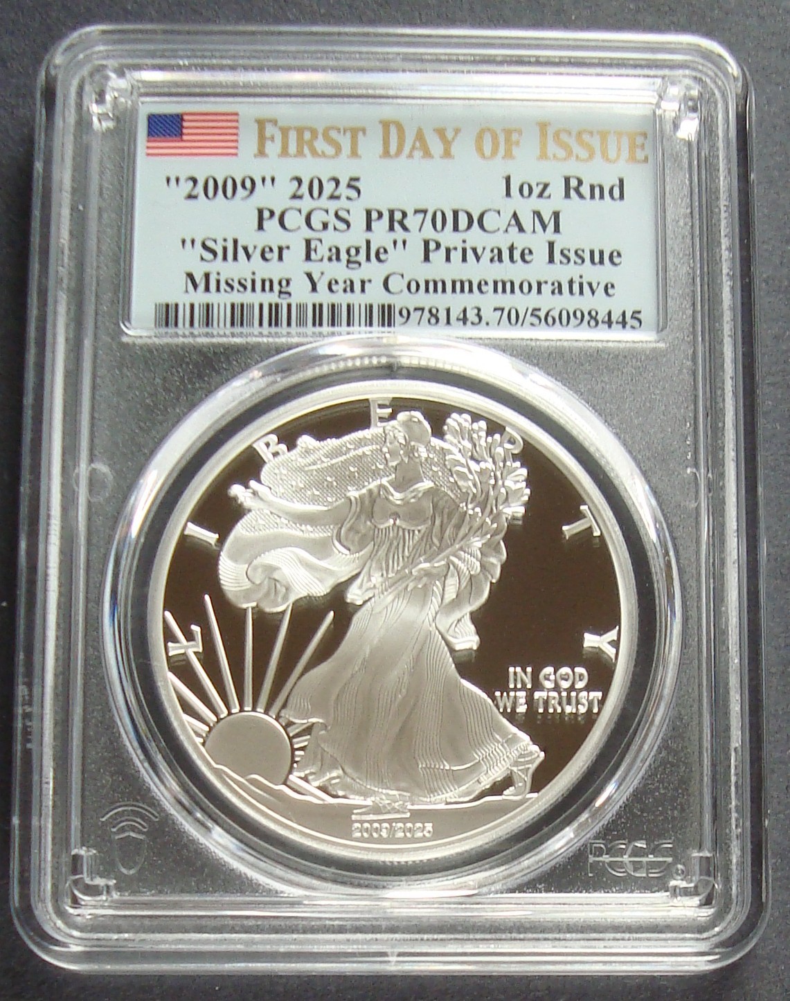 "2009" 2025 1 oz Proof Missing Year Silver Eagle Private Issue PCGS PR70 DCAM