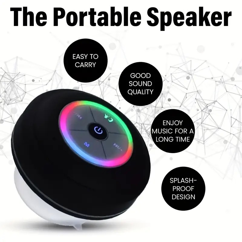 Bluetooth Wireless Speaker Audio Waterproof for Shower Room Kitchen Suction cup