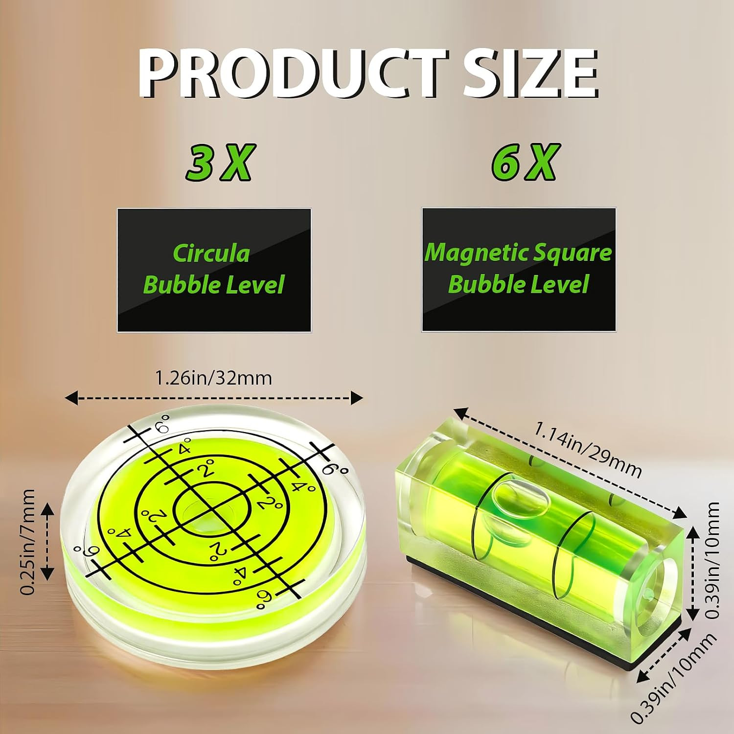 9Pcs Small Bubble Spirit Level, Mini Magnetic Square Bubble Levels, Circular Sp
