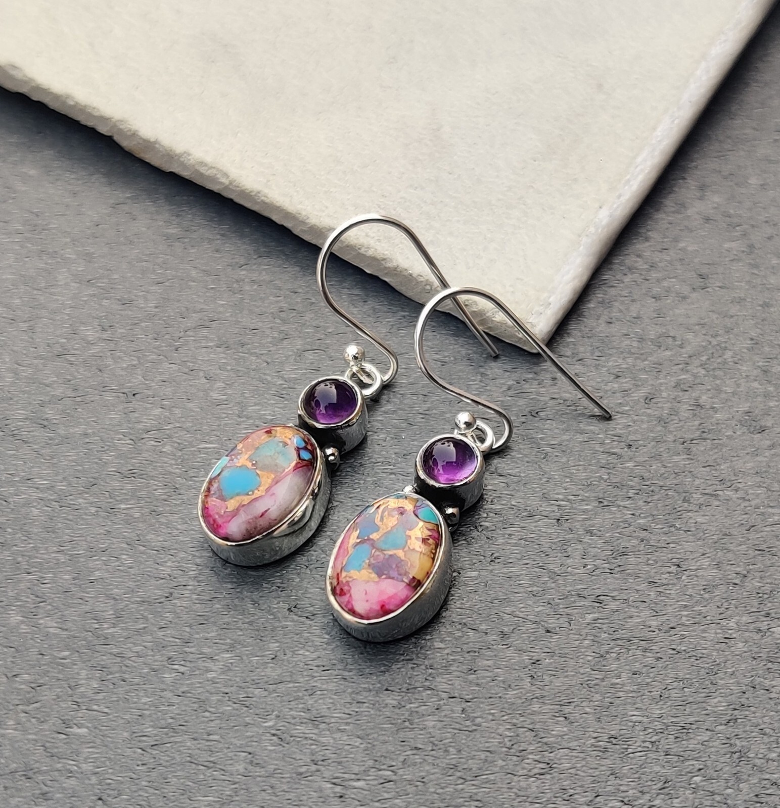 Pink Copper Turquoise Gemstone 925 Sterling Silver Handmade Fine Earring PG943