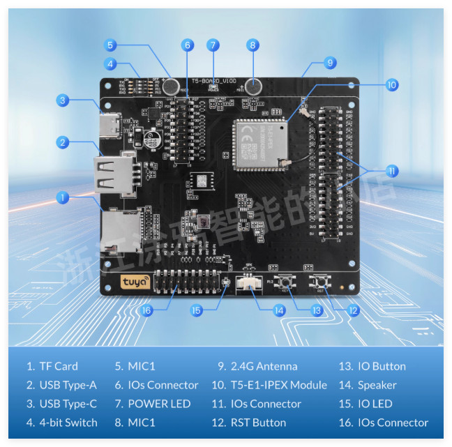 T5AI Board Development Board Embedded Wi Fi Bluetooth Dual Mode T5-BOARD V101