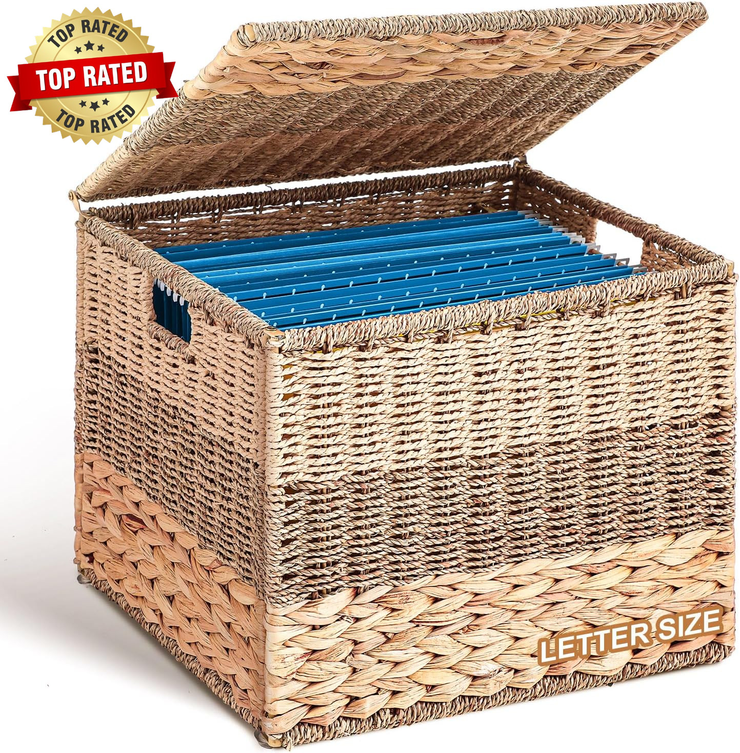 Decorative File Box 14 X 12 X 11 in Wicker Seagrass File Basket Organizer for Le