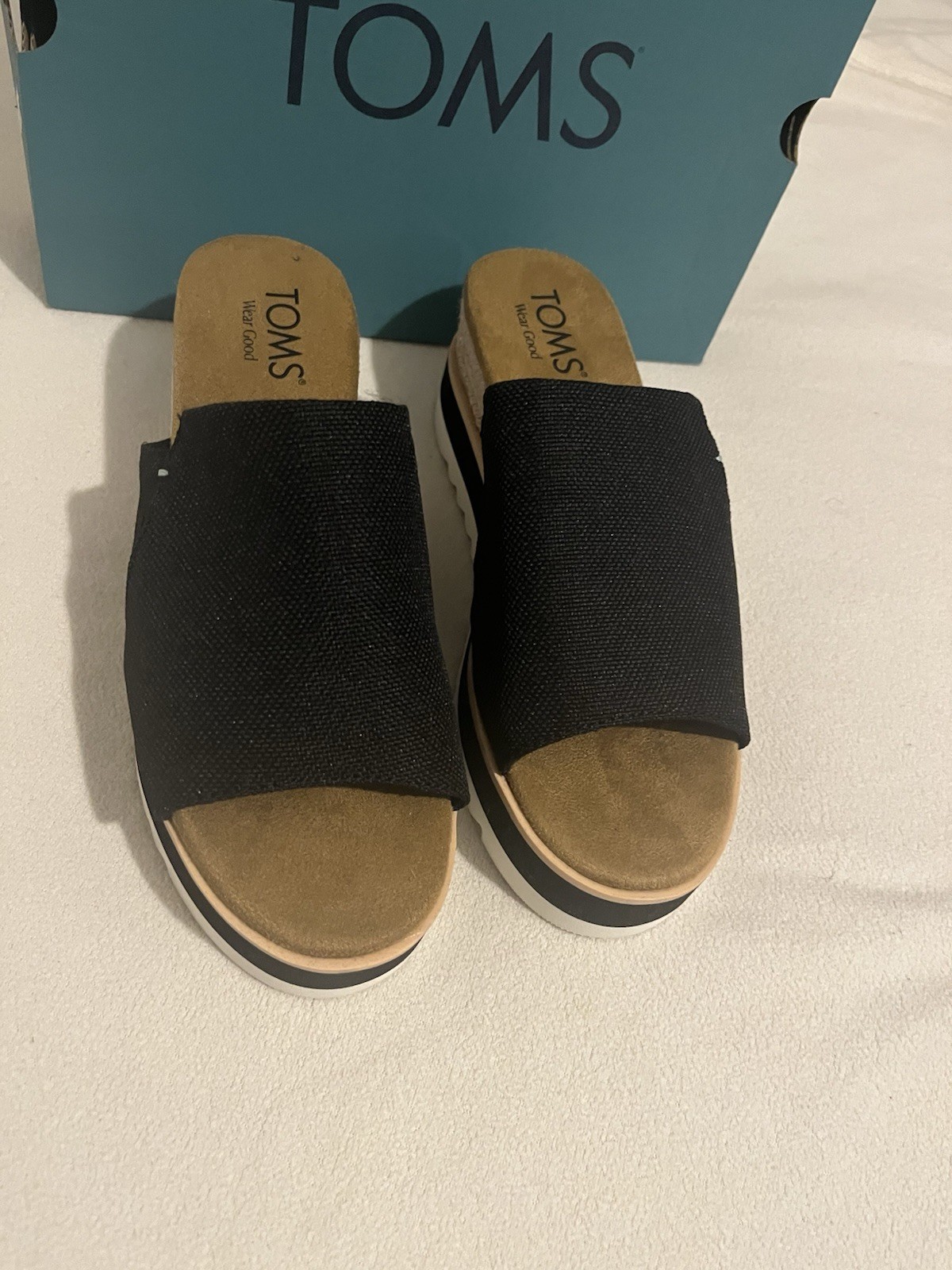 TOMS Women Black Slide Mules with Tan Footbed Size 6