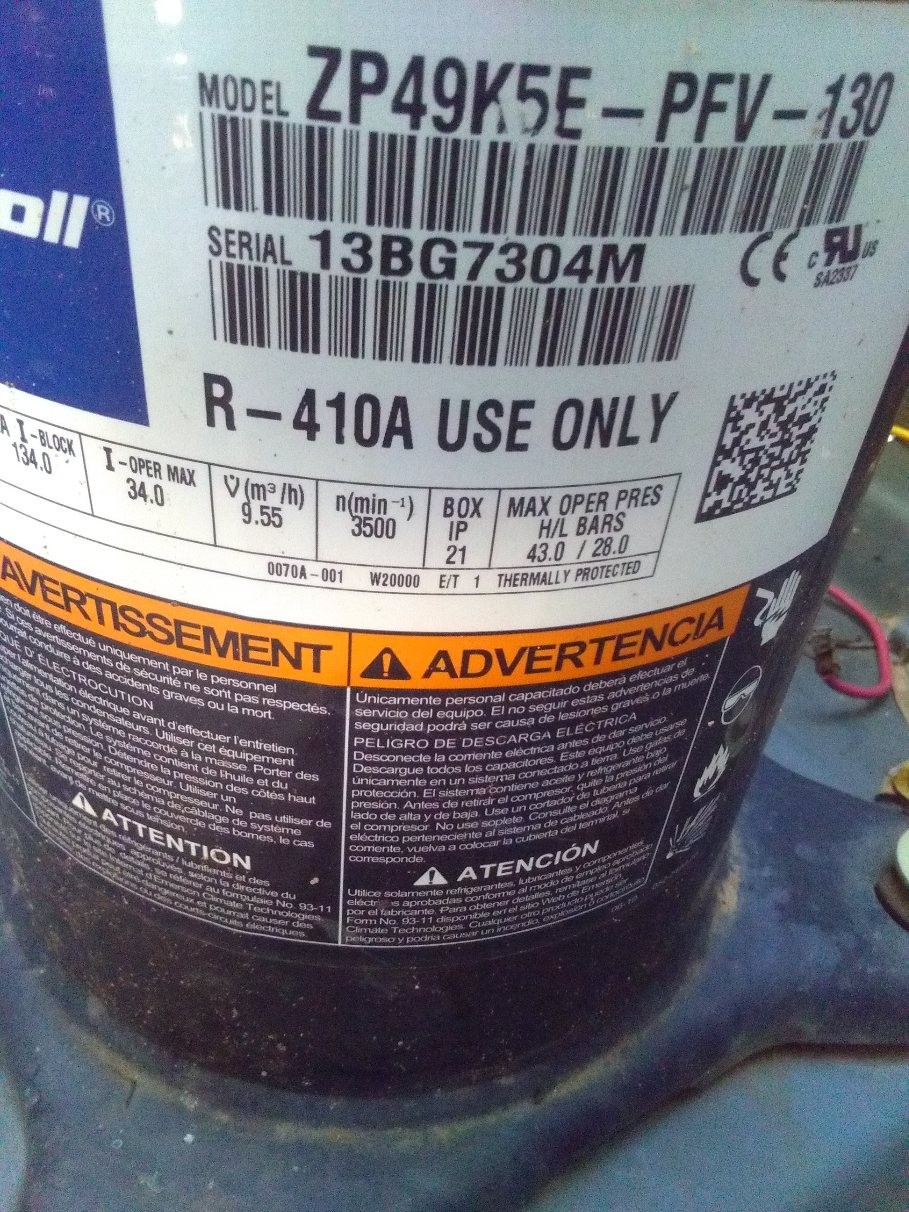 Copeland Scroll Compressor Still attached to unit that was running when removed