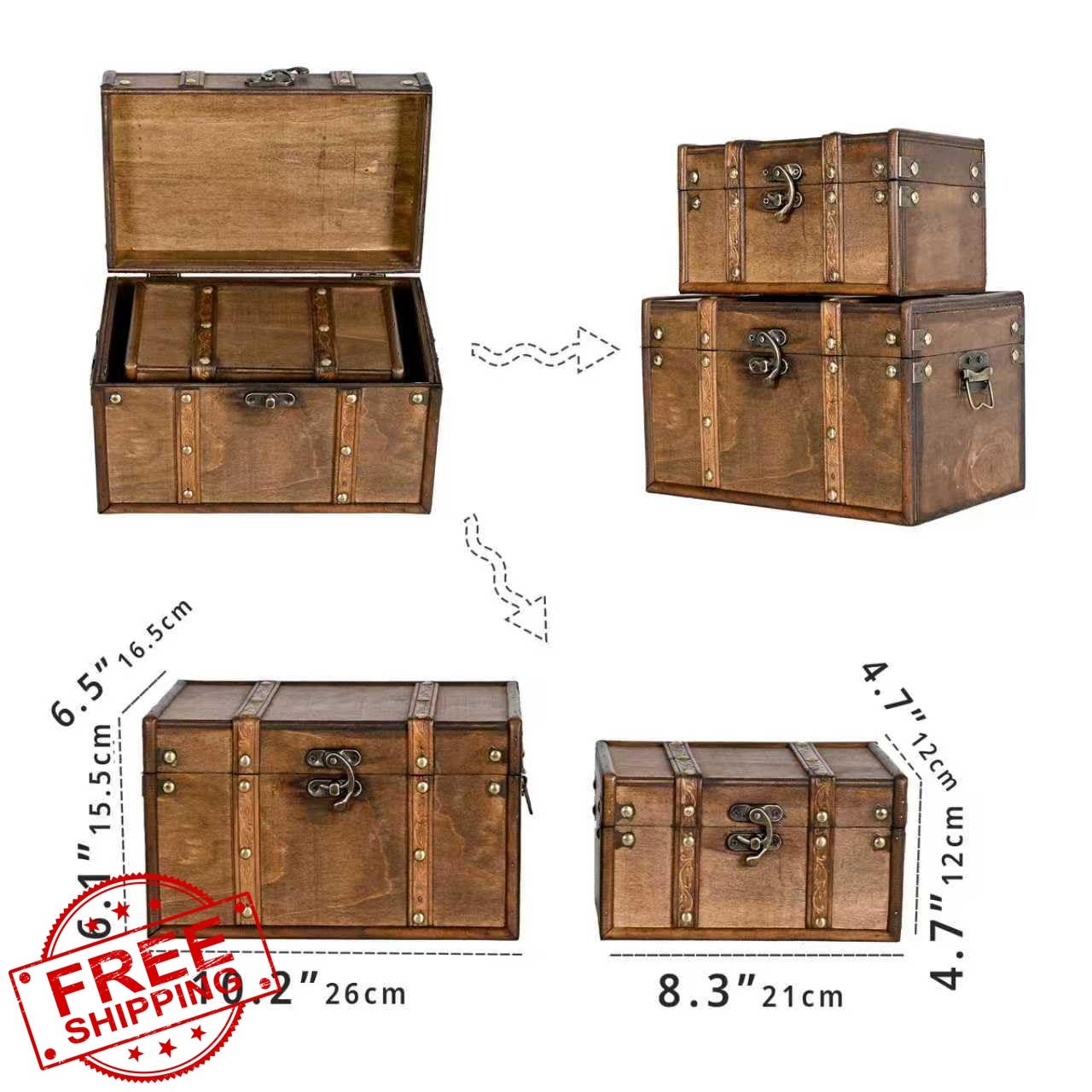 DECOR4SEASON Wooden Storage Trunk Set 2 Brown