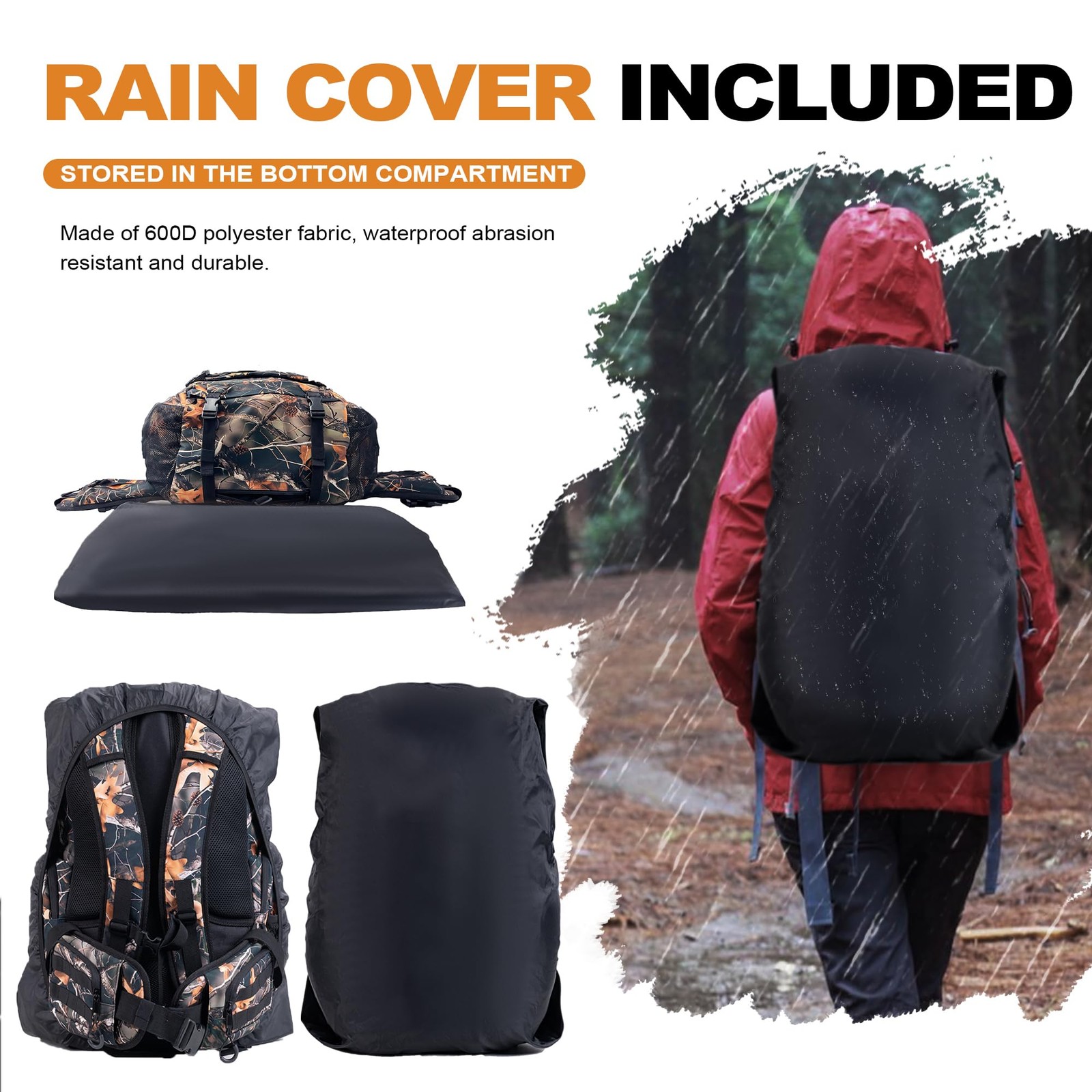 Hunting Backpack for Men, Waterproof Camo Backpacks for Hunt with Rain Cover,...