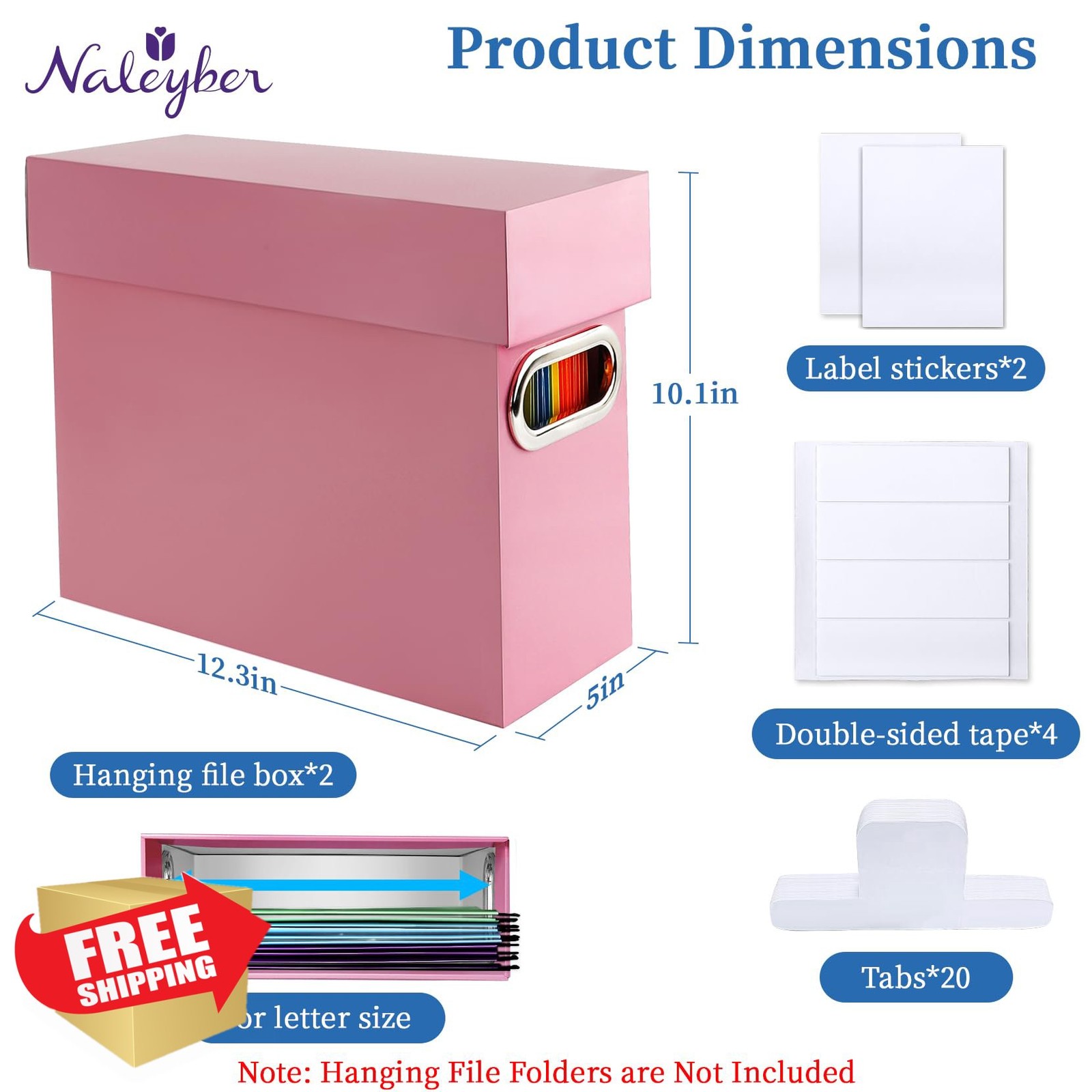 Naleyber File Organizer Box with Lid for Letter Size, Pink (2 Pack)