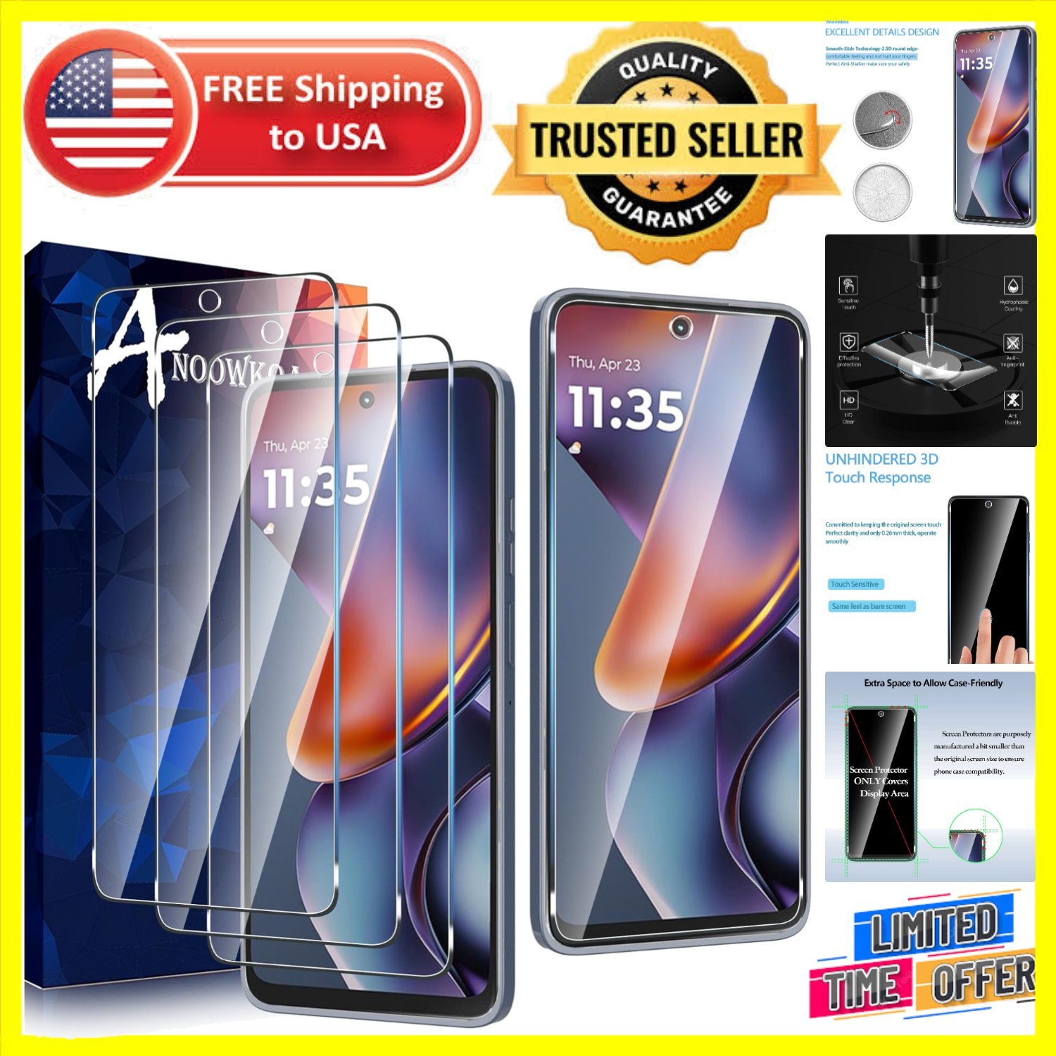 3 Pack Moto G 5G 2025 Tempered Glass Screen Protectors – 9H Hardness & Bubble...