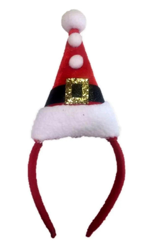 Mini Santa Hat With Pom Poms Headband Costume Accessory