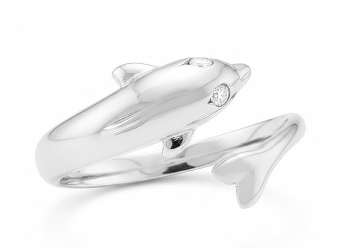 Dolphin TOE RING 14k Solid White Gold - Adjustable