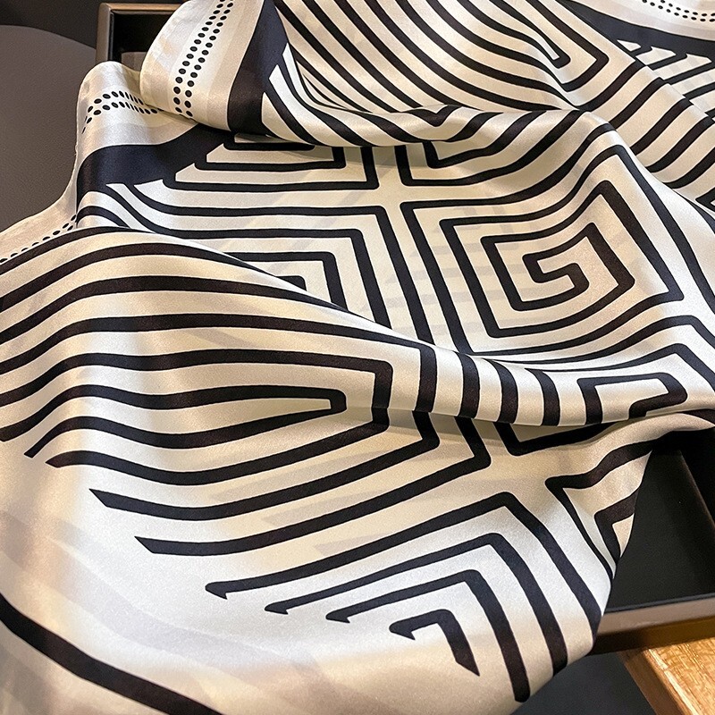 100% Mulberry Silk 27" Square Scarf Women Neckerchief Wrap Fashion Style Striped