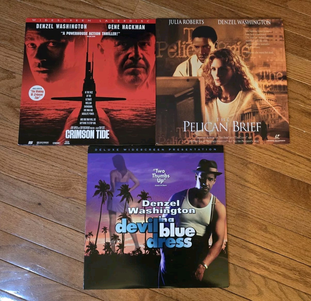 Lot Of 3 Denzel Washington Laserdiscs Movies Crimson Tide, Devil In A Ble Dress