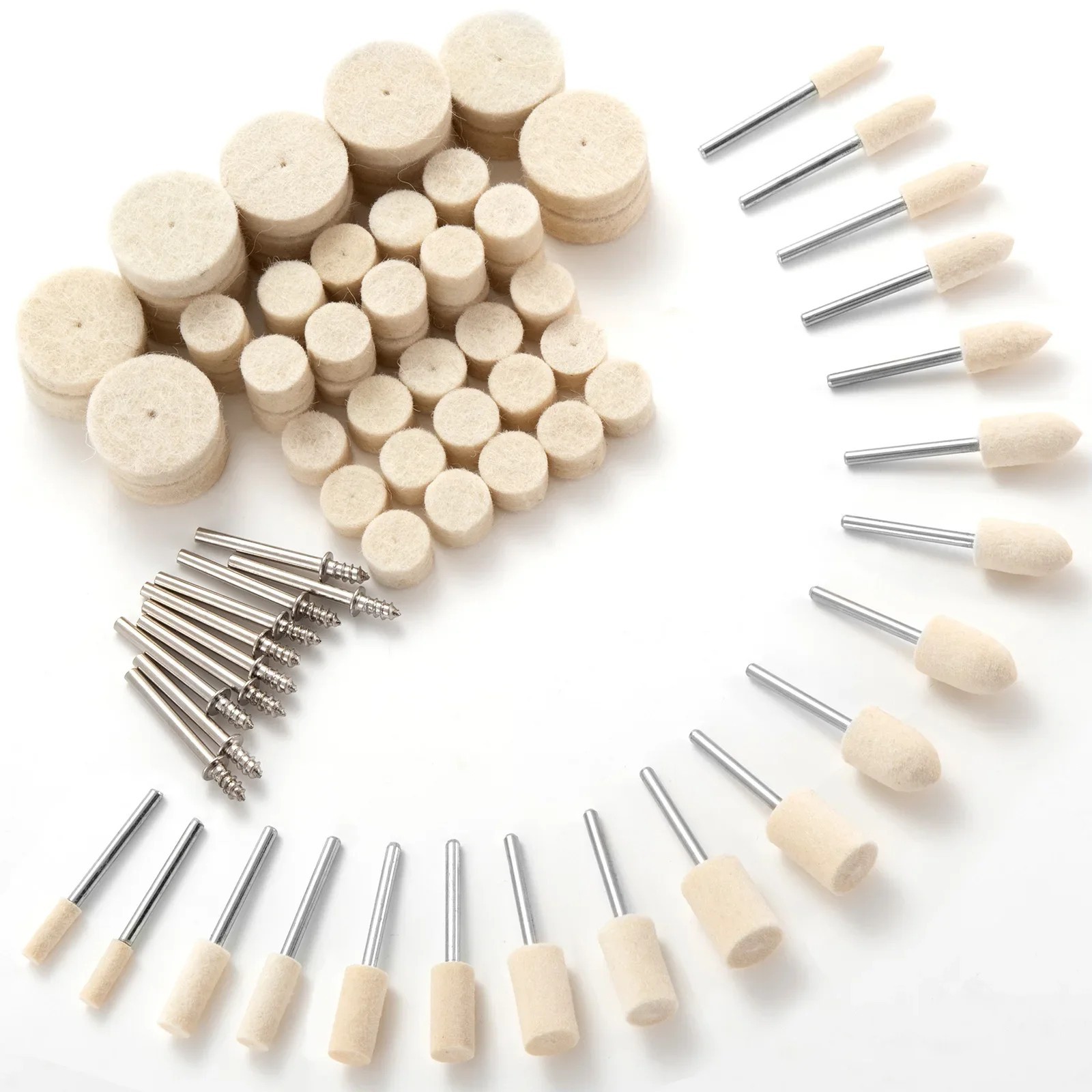 80PCS Wool Polishing Wheels for Dremel, 1/8" Shank Felt Buffing Pads Kit, Jewelr