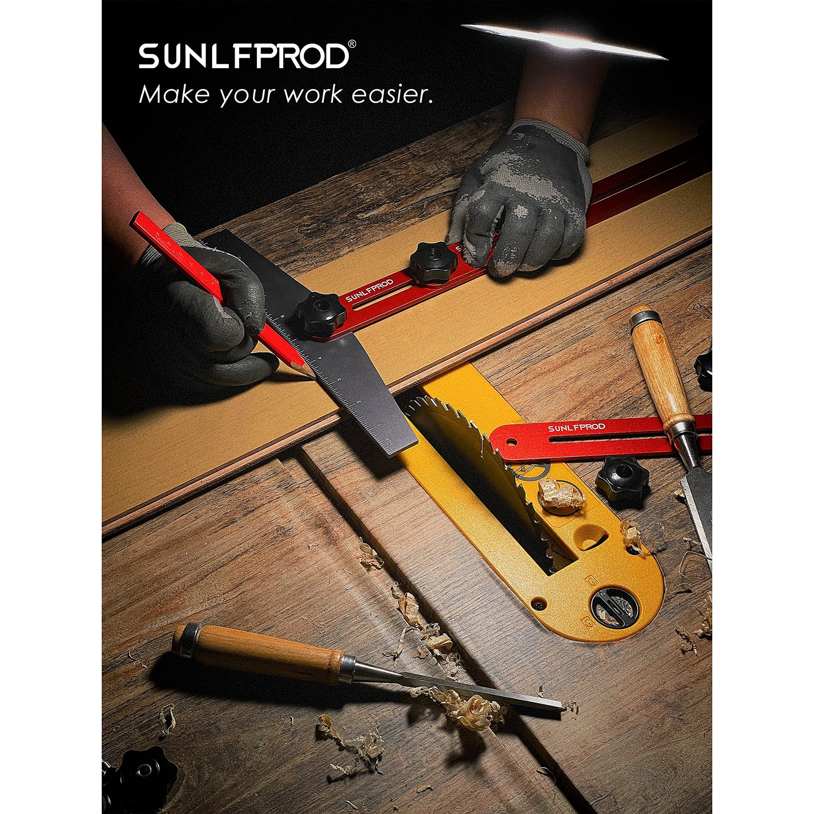 SUNLFPROD Stair Tread Template Tool - Solid Gauge, 60IN, Red-Gray