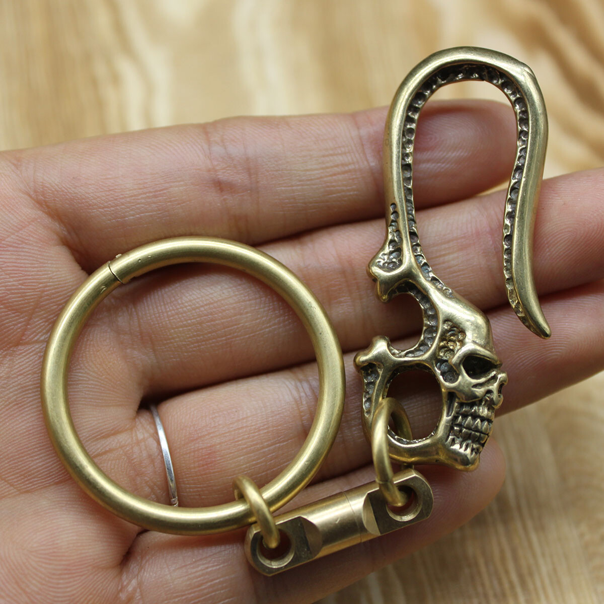 Solid Brass Skull Keychain Belt Clip Hook Bag Hook Car EDC Key Hang Buckle