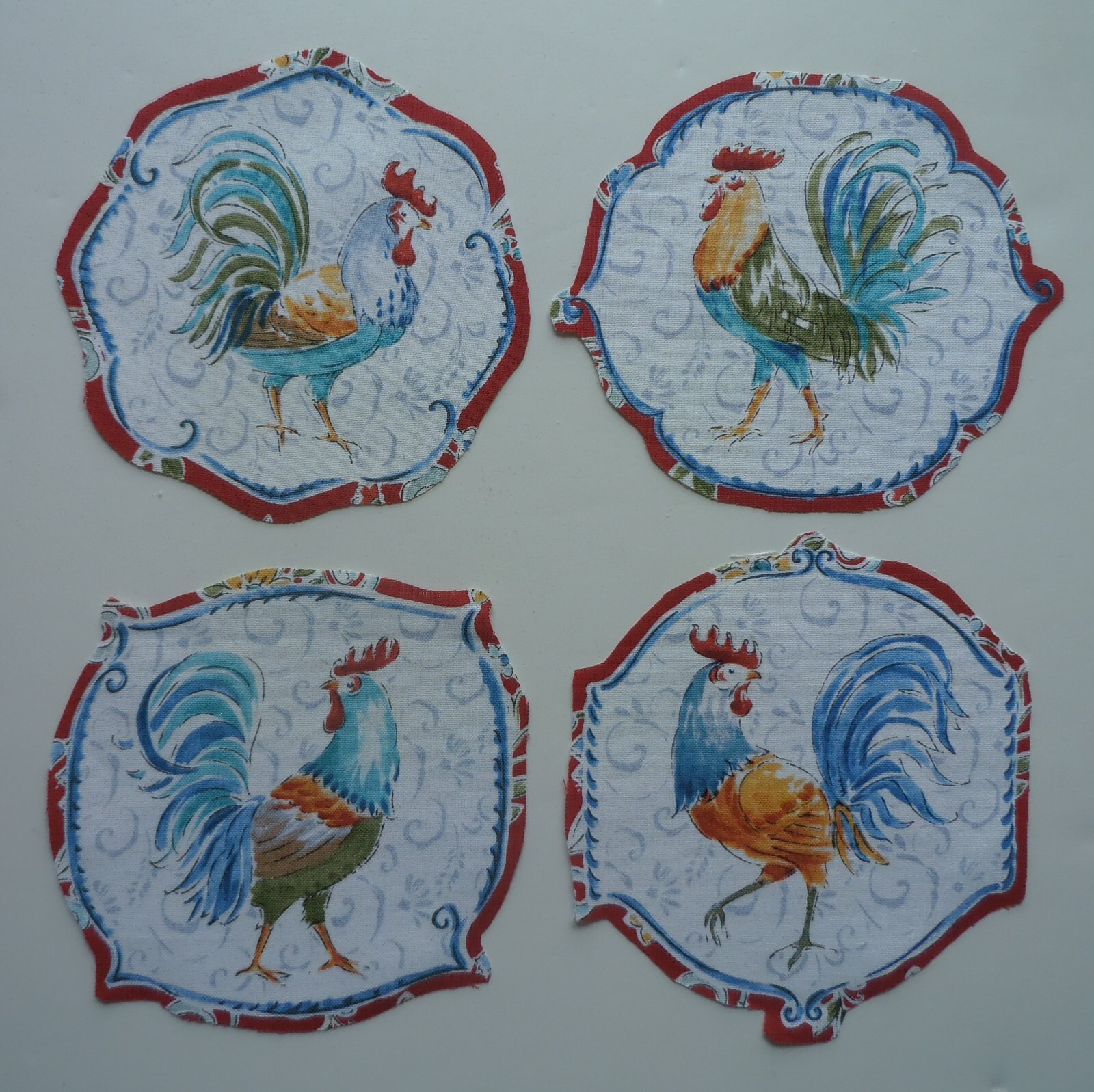 Cut Cotton Chickens Framed  - 4 Hand Cut Out Fabric Only -  Quilting Sewing