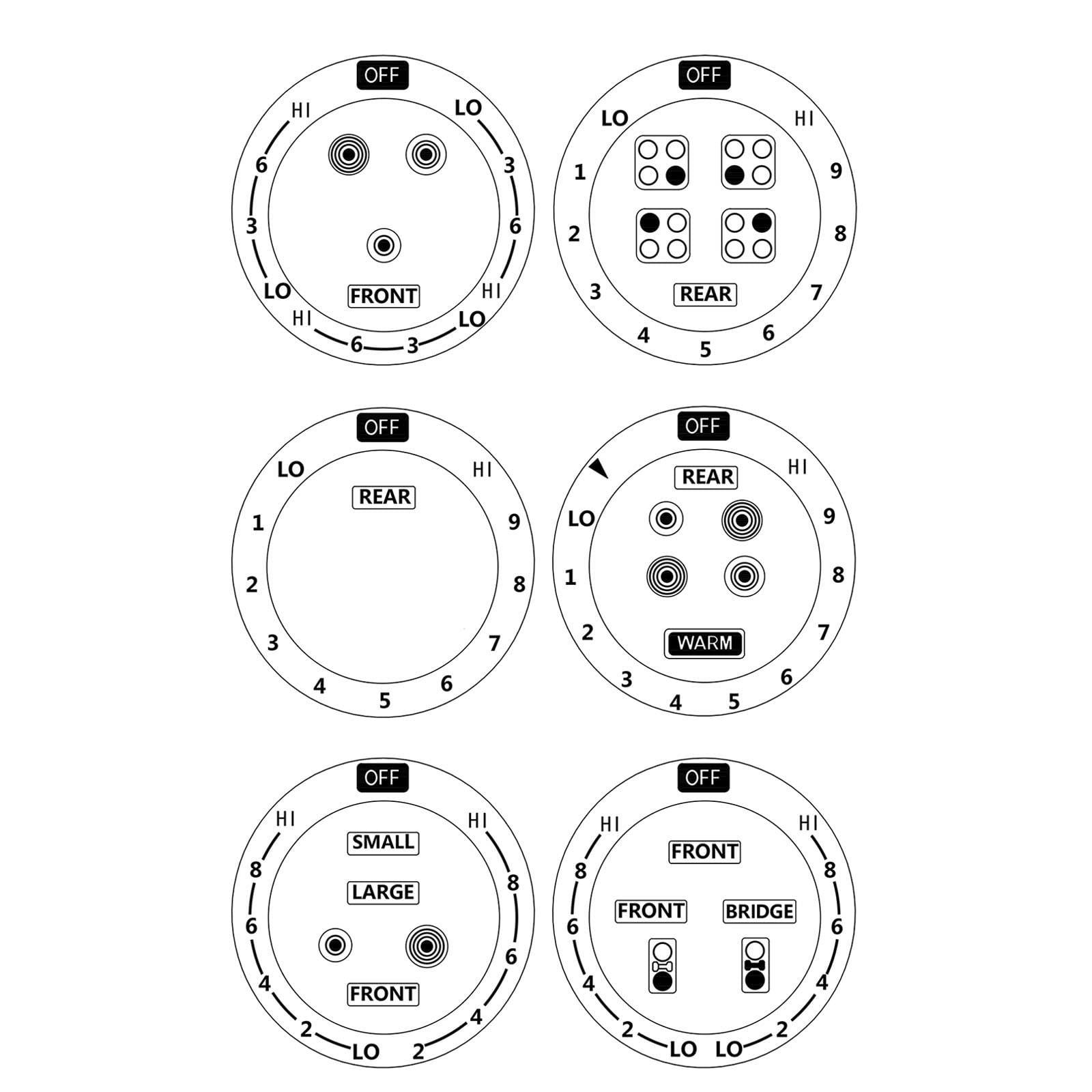 MANWU 6 Stove dials Sticker for Burner cooktop hob Black Print on Clear