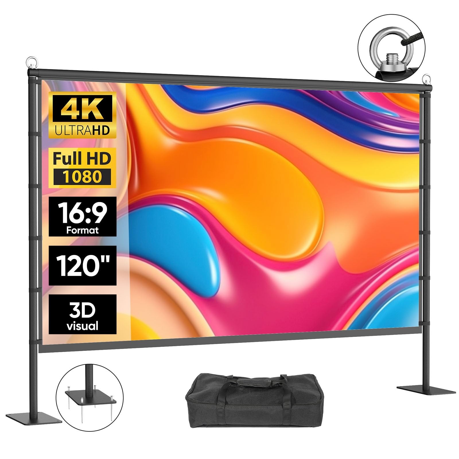 Outdoor Projector Screen with Stand - 120 inch Projector Screen Portable - Li...