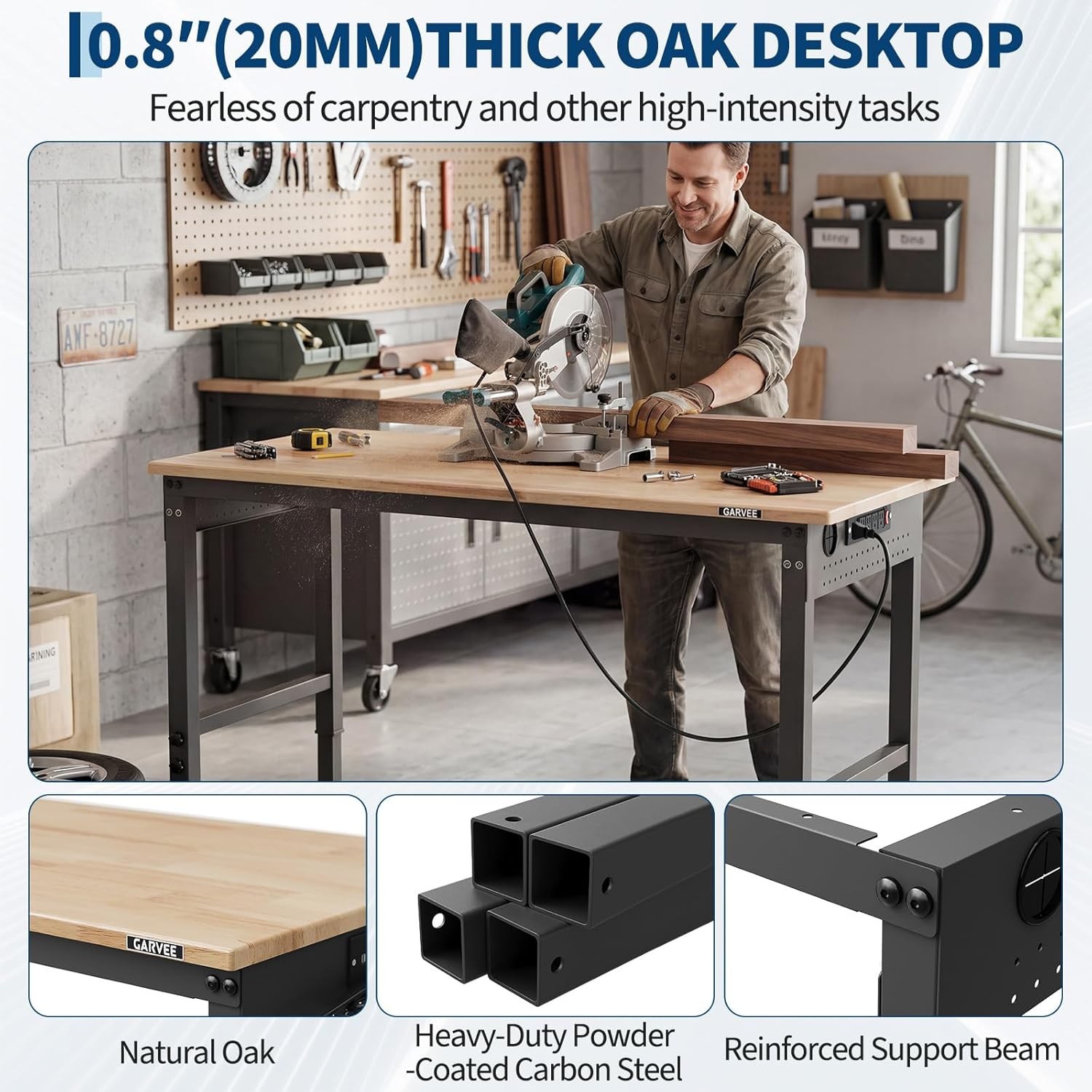 48 x 24” Adjustable Workbench with Pegboard Power Outlets Work Bench 125V 12A