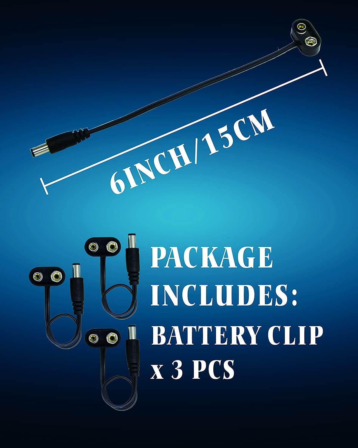 9 V Pedal Battery Clip 3 Pack 5521 Converter Center Negative 9 Volt Power...