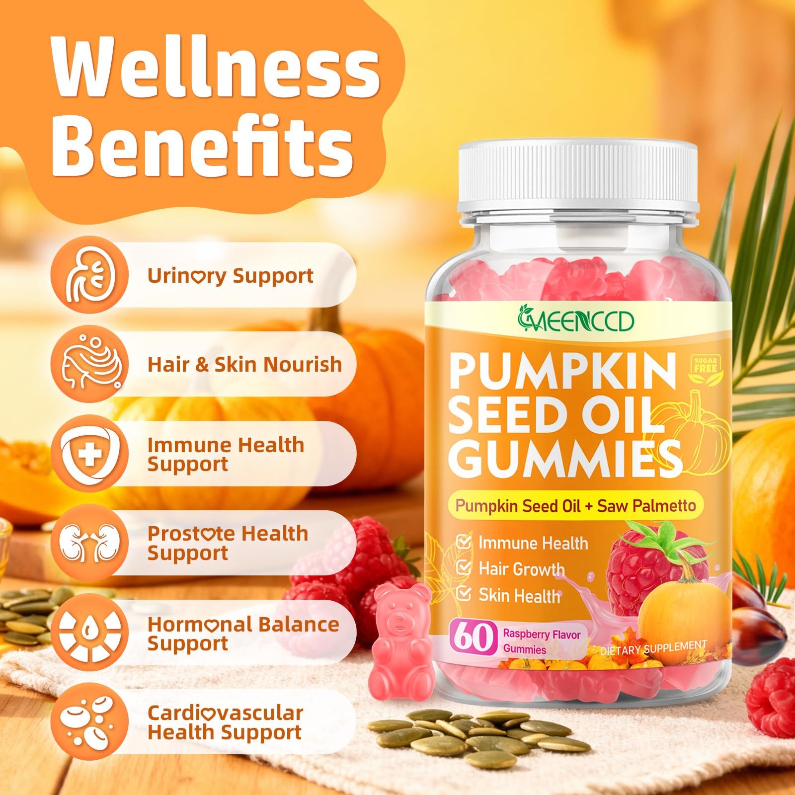 Pumpkin Seed Oil Gummies with Saw Palmetto, 60 Count (Pack of 1)
