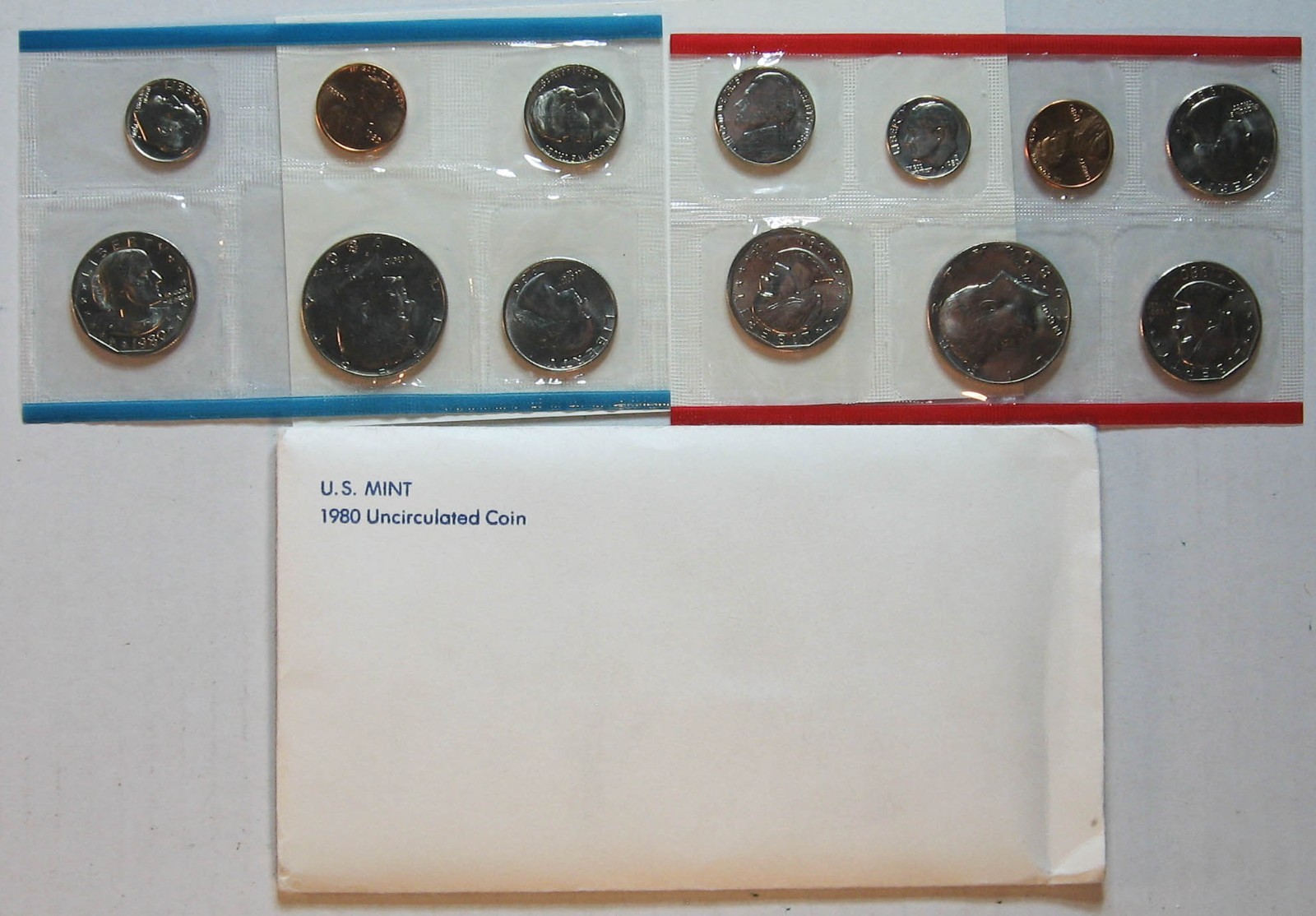 1980 US MINT UNCIRCULATED SET / 13 BU COINS INCL 3 SBAs SEALED IN OGP FLAT PACK