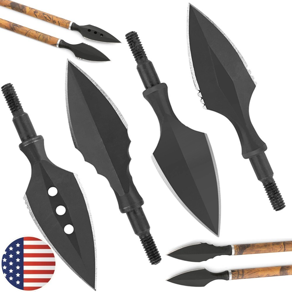 6pcs Hunting Broadheads Archery Steel Arrowheads Traditional Arrow Tip Bow Shoot