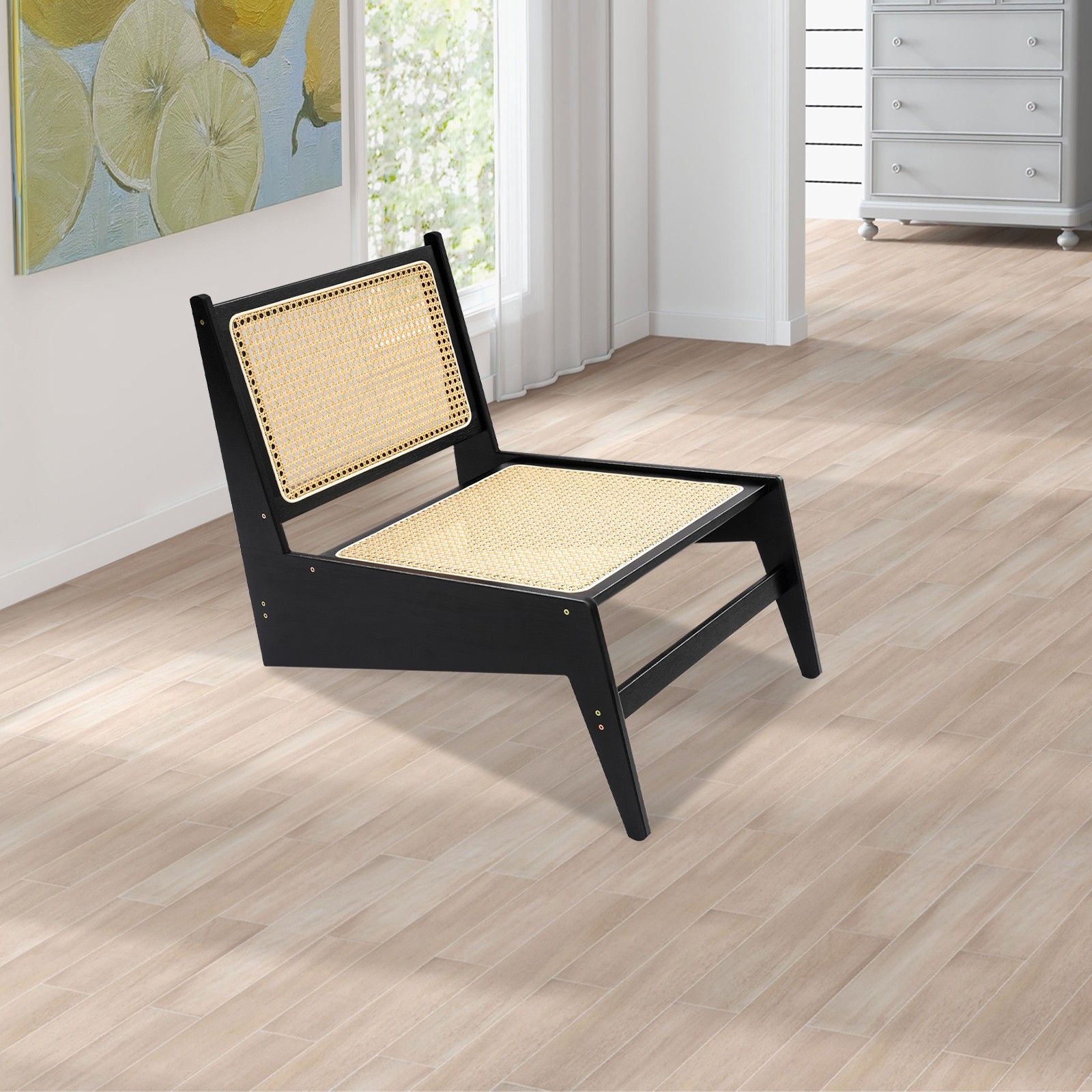 Home Bamboo Chair, Bamboo Accent Chair, Comfy Bamboo Chairs, 53x64x58cm, Black