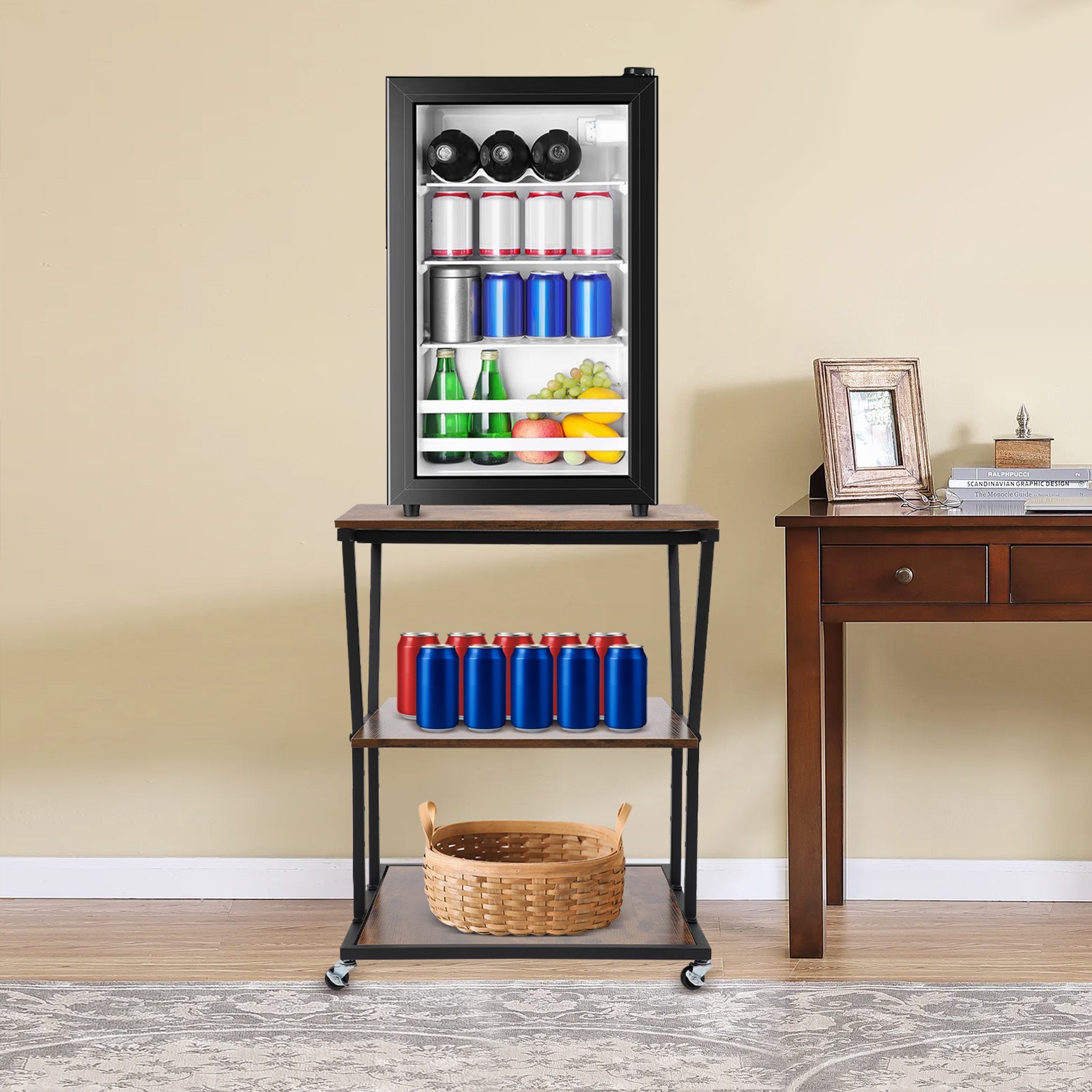 3-Tier Printer Stand with Adjustable Shelves & Wheels for Home/Office