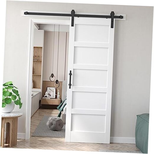 32x84 inch Barn Door with 5.5FT Sliding Door Hardware 32x84 single door White