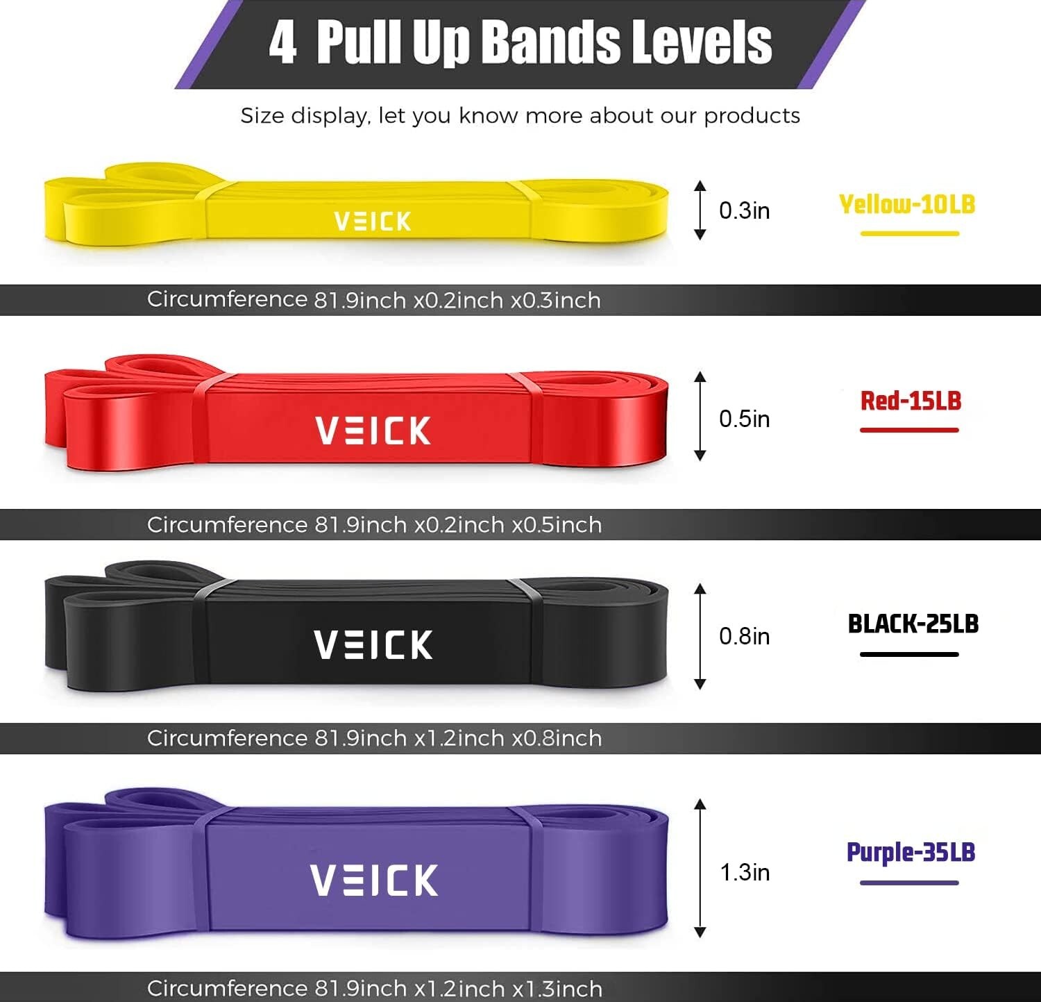 "VEICK Resistance Bands Set 4 Levels Durable Exercise Stretching and Training "
