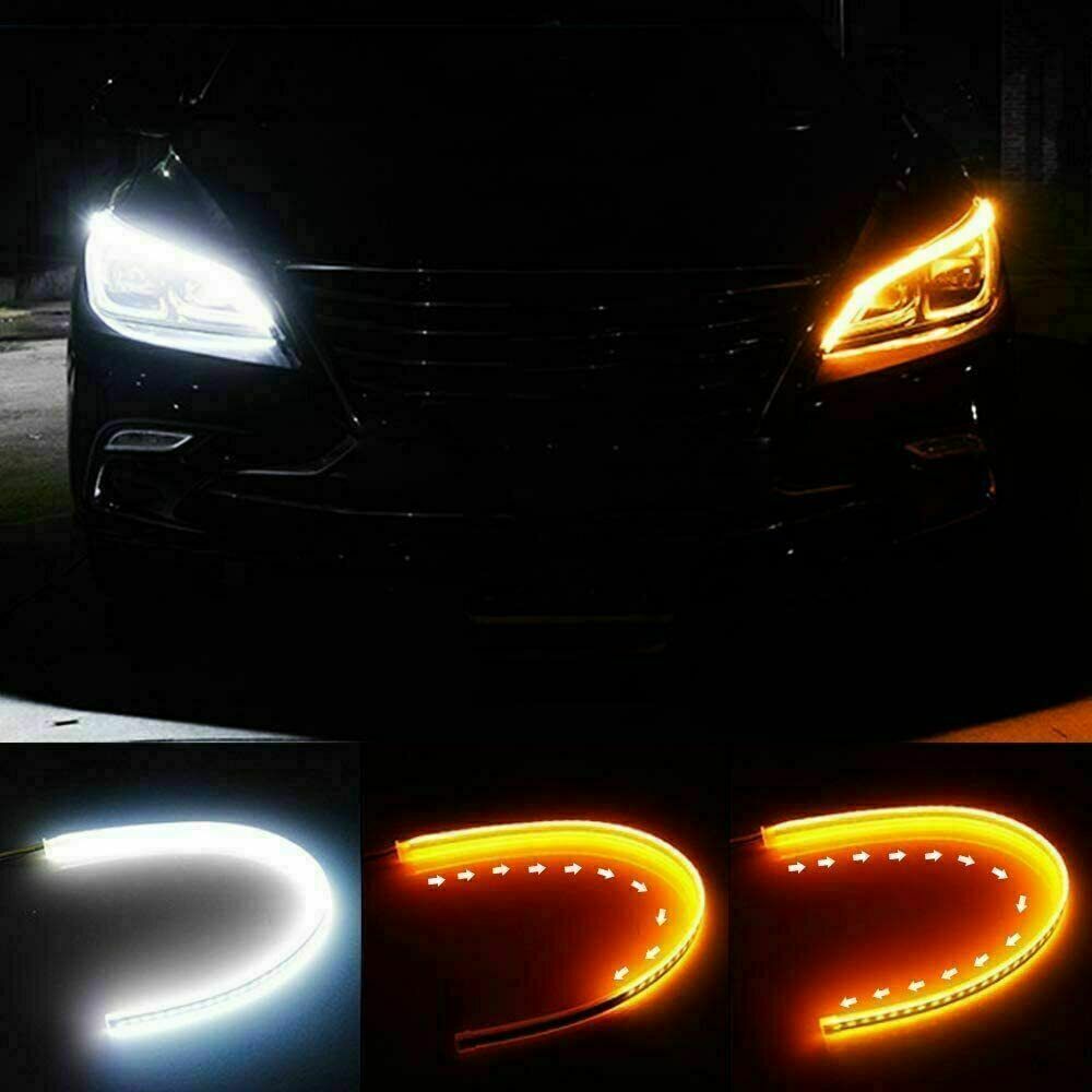 2 PCS 60cm LED DRL Light Sequential Flexible Car Turn Signal Strip For Headlight