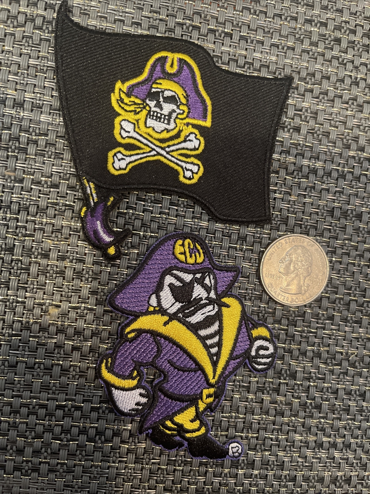 (2) ECU East Carolina Pirates Vintage Embroidered Iron On Patches Patch Lot 3”