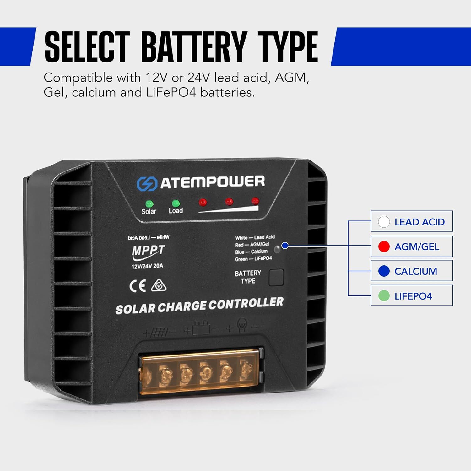 20A 12 24V MPPT Solar Controller Selecting Battery Type Activate Lithium Battery