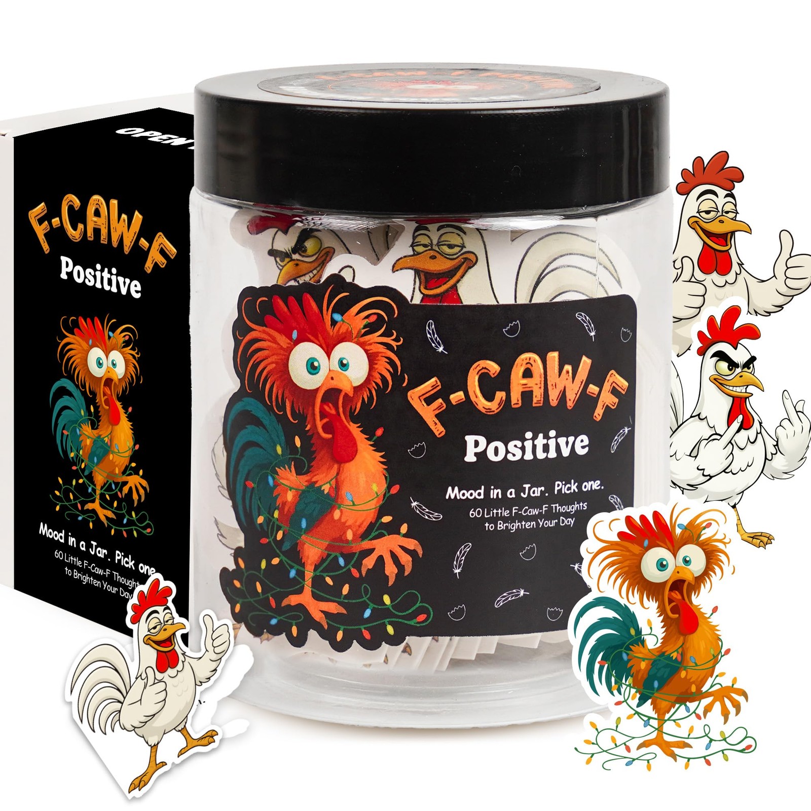 Positive F Caw F Jar with 60 Daily Affirmation Cards, F-Caw-F Gifts F F